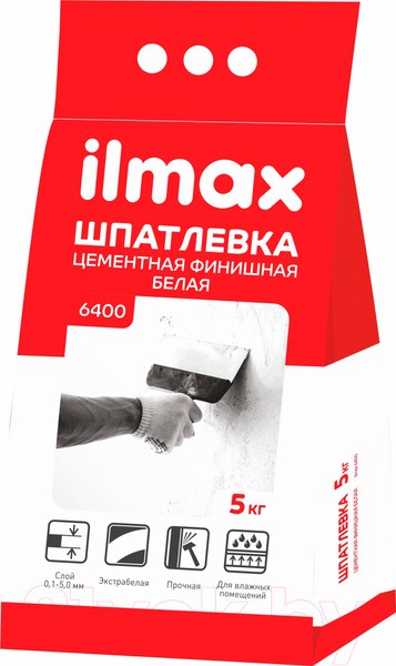 Изображение товара Шпатлевка ilmax Цементная финишная 6400 (5кг, белый)