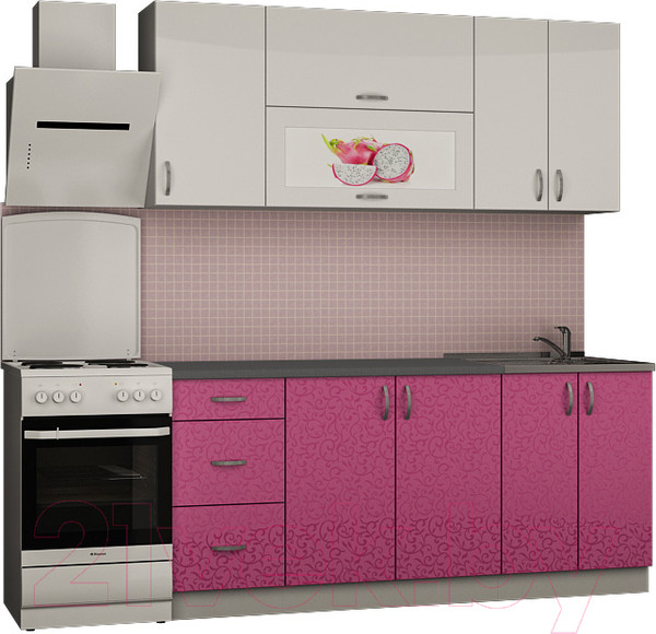 Изображение товара Кухонный гарнитур Senira Вяселка 3 1.8м 6г (белый кристальный/флора гортензия)