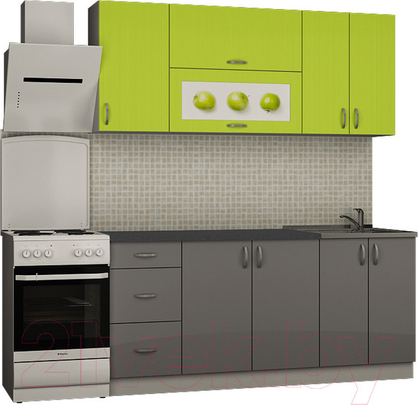 Изображение товара Кухонный гарнитур Senira Вяселка 3 1.8м 6ж (лайм/шторм)