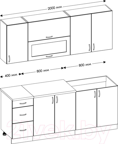 Изображение товара Кухонный гарнитур Senira Вяселка 3 2.0м 7в (белый кристальный/черная смородина)
