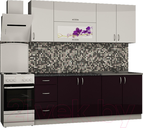 Изображение товара Кухонный гарнитур Senira Вяселка 3 2.0м 7в (белый кристальный/черная смородина)