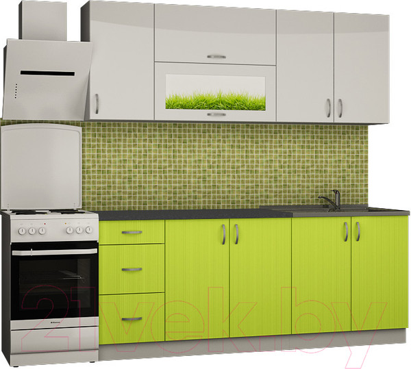 Изображение товара Кухонный гарнитур Senira Вяселка 3 2.0м 7д (белый кристальный/лайм)