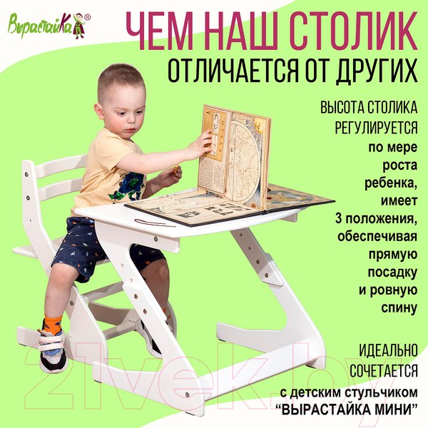 Изображение товара Парта Millwood Вырастайка Мини 45.3x60x43.2/46.7/50.2 (белый)
