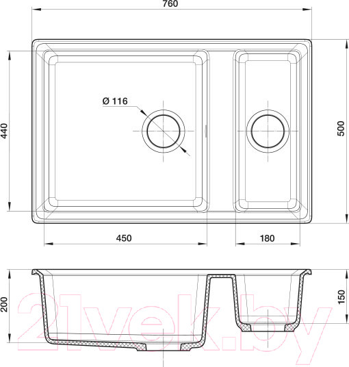 Изображение товара Мойка кухонная GranFest GF-LV-760K (песочный)