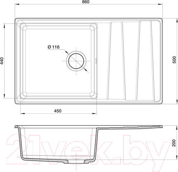 Изображение товара Мойка кухонная GranFest GF-LV-860L (черный)