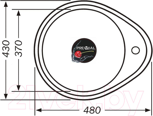 Изображение товара Мойка кухонная Premial Капля 4843 0.8мм (полированный)