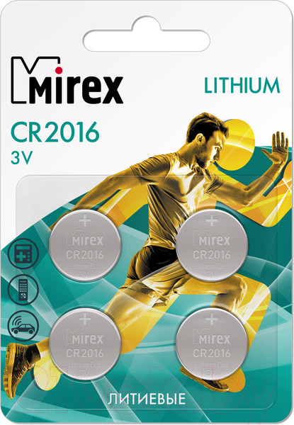 Изображение товара Комплект батареек Mirex CR2016 3V / CR2016-E4 (4шт)