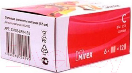 Изображение товара Комплект батареек Mirex R14 C 1.5V / 23702-ER14-S2 (2шт)