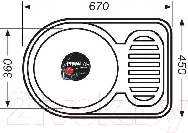 Изображение товара Мойка кухонная Premial 6745 0.8мм (матовый)