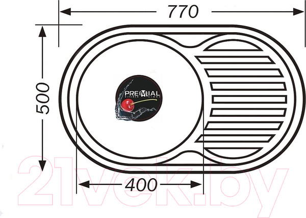 Изображение товара Мойка кухонная Premial 7750 0.8мм (матовый)