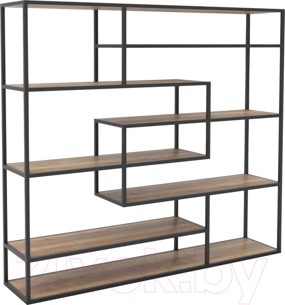 Изображение товара Стеллаж Hype Mebel Зиг-Заг 170x150 (черный/дуб галифакс натуральный)
