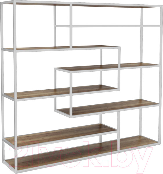Изображение товара Стеллаж Hype Mebel Зиг-Заг 170x150 (белый/дуб галифакс олово)