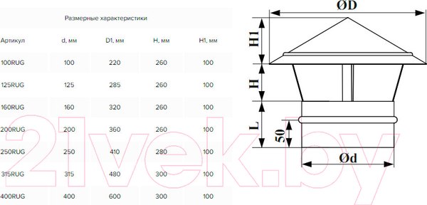Изображение товара Колпак вентиляционный ERA 100RUG