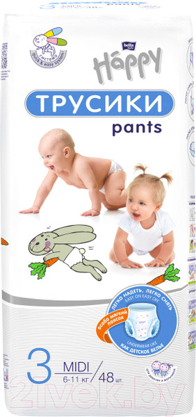Изображение товара Подгузники-трусики детские Bella Baby Happy Midi 6-11кг (48шт)