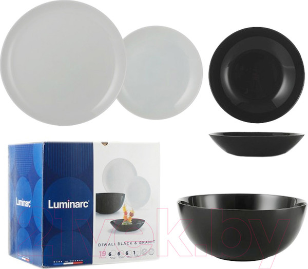 Изображение товара Набор столовой посуды Luminarc Diwali / P4358 (19шт, черный/серый)