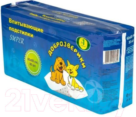 Изображение товара Одноразовая пеленка для животных Доброзверики Super 264 60x60 (30шт)