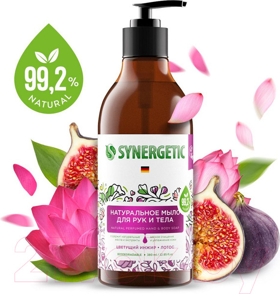 Изображение товара Мыло жидкое Synergetic Натуральное Цветущий инжир и лотос (380мл)