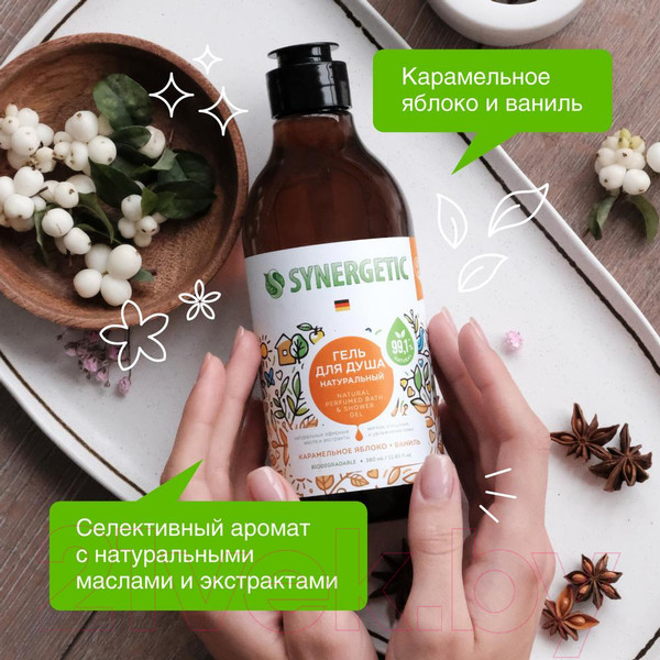 Изображение товара Гель для душа Synergetic Натуральный Биоразлагаемый Карамельное яблоко и ваниль (380мл)