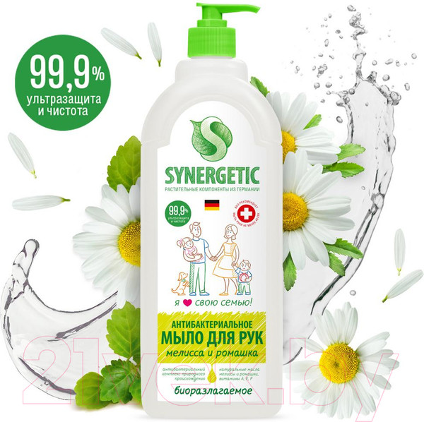 Изображение товара Мыло жидкое Synergetic Мелисса и ромашка чистота и ультразащита 99.9% (1л)