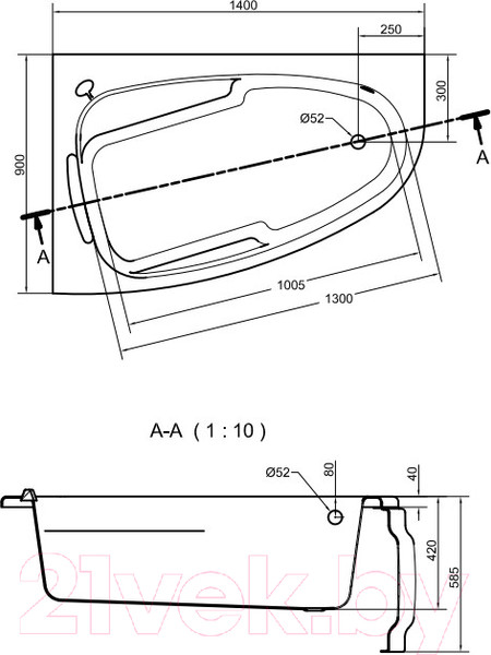 Изображение товара Ванна акриловая Cersanit Joanna 140x90 L / 63334