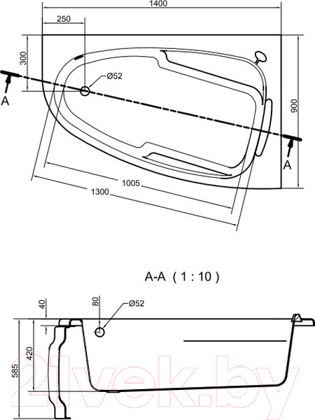 Изображение товара Ванна акриловая Cersanit Joanna 140x90 R / 63335