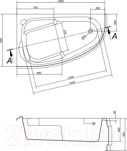 Изображение товара Ванна акриловая Cersanit Joanna 160x95 R / 63339