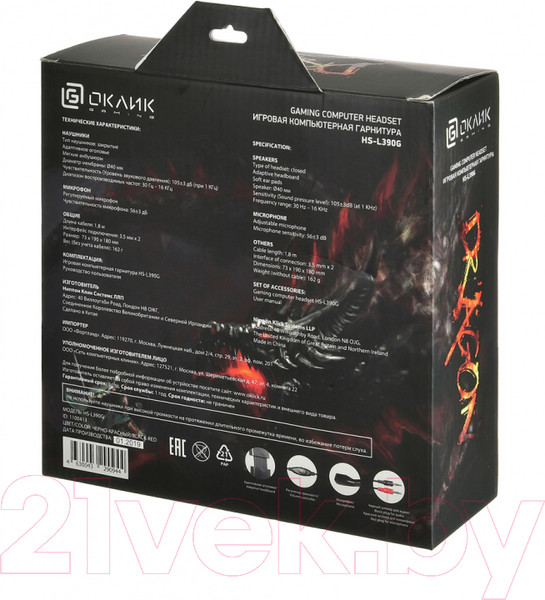 Изображение товара Наушники-гарнитура Оклик HS-L390G Dragon (черный/красный)