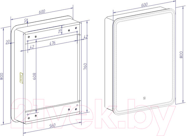 Изображение товара Шкаф с зеркалом для ванной Континент Elliott Led 60х80 R