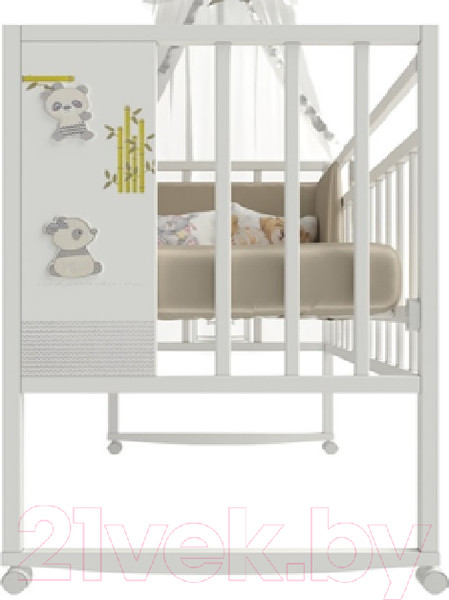 Изображение товара Детская кроватка VDK Mini Loft 3D колесо-качалка Funny Panda (белый)