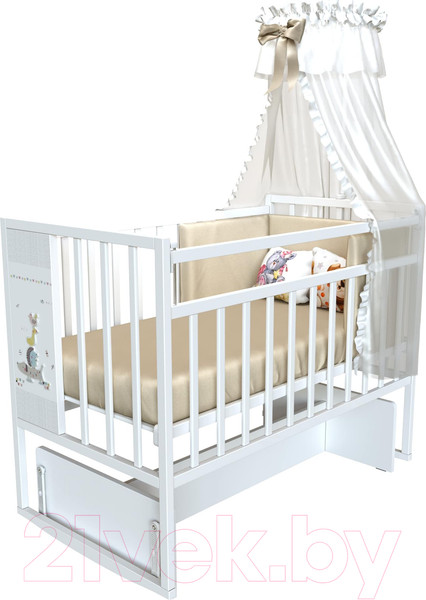 Детская кроватка VDK Mini Loft 3D My Friends поперечный маятник (Bianco) — фото 5