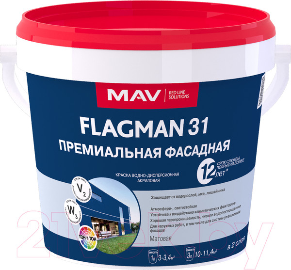 Изображение товара Краска MAV Flagman ВД-АК-1031 фасадная (1л, белый)