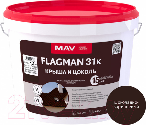 Изображение товара Краска MAV Flagman ВД-АК-1031К (11л, шоколадно-коричневый)
