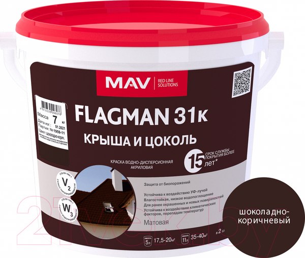 Изображение товара Краска MAV Flagman ВД-АК-1031К (5л, шоколадно-коричневый)