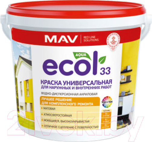 Изображение товара Краска MAV Ecol ВД-АК-1033 (3л, белый)