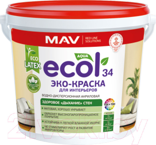 Изображение товара Краска MAV Ecol ВД-АК-2034 (11л, белый матовый)