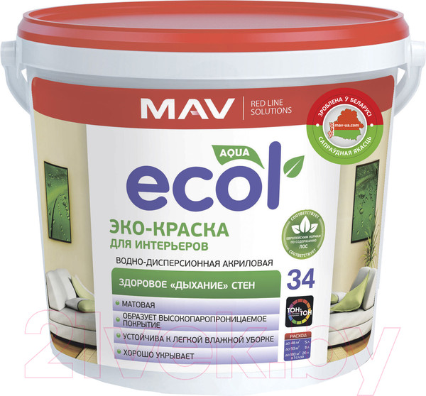 Изображение товара Краска MAV Ecol ВД-АК-2034 (5л, белый матовый)