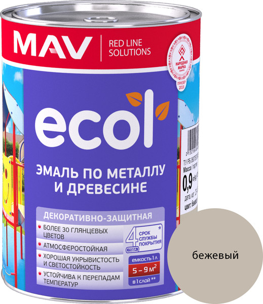 Изображение товара Эмаль MAV Ecol ПФ-115 (900г, бежевый)