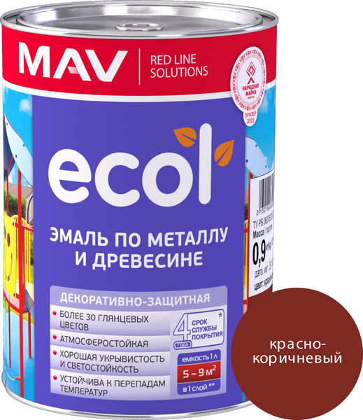 Изображение товара Эмаль MAV Ecol ПФ-115 (900г, красно-коричневый)