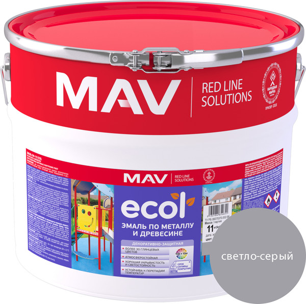 Изображение товара Эмаль MAV Ecol ПФ-115 (11кг, светло-серый)