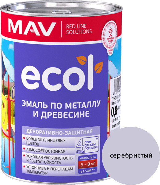 Изображение товара Эмаль MAV Ecol ПФ-115 (800г, серебристый)