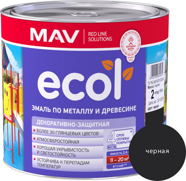 Изображение товара Эмаль MAV Ecol ПФ-115 (2кг, черный)