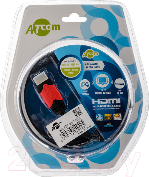 Изображение товара Кабель ATcom AT4942 HDMI (1м, Red/Gold)