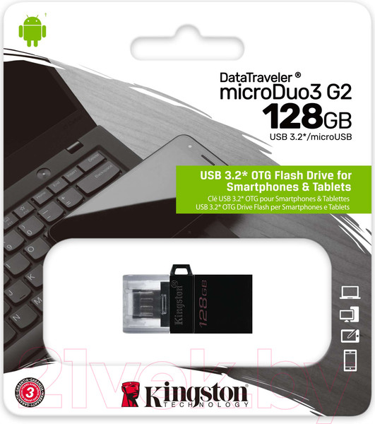 Изображение товара USB flash накопитель Kingston DT MicroDuo 3 Gen2 + microUSB 128GB (DTDUO3G2/128GB)