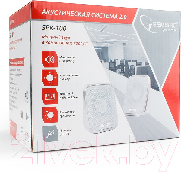 Изображение товара Мультимедиа акустика Gembird SPK-100-W (белый)