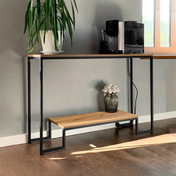 Изображение товара Консольный столик Millwood Пекин 4 Лофт Л 120x35x80 (дуб золотой Craft/металл черный)