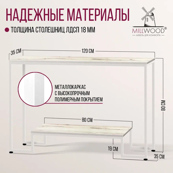 Изображение товара Консольный столик Millwood Пекин 4 Лофт Л 120x35x80 (дуб белый Craft/металл белый)