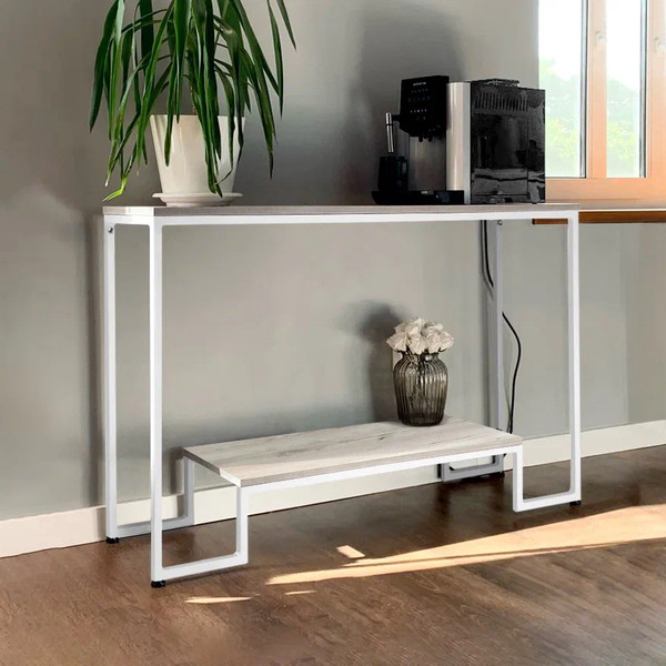 Изображение товара Консольный столик Millwood Пекин 4 Лофт Л 120x35x80 (дуб белый Craft/металл белый)