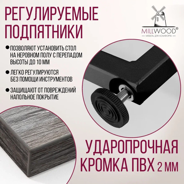 Изображение товара Консольный столик Millwood Пекин 4 Лофт Л 120x35x80 (сосна пассадена/металл черный)