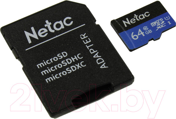 Изображение товара Карта памяти Netac MicroSD Card P500 Standard 64GB (NT02P500STN-064G-R) (с адаптером)