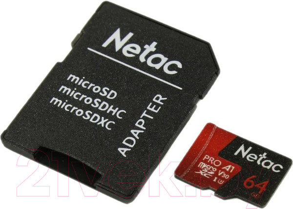 Изображение товара Карта памяти Netac MicroSD Card P500 Extreme Pro 64GB (NT02P500PRO-064G-R) (с адаптером)